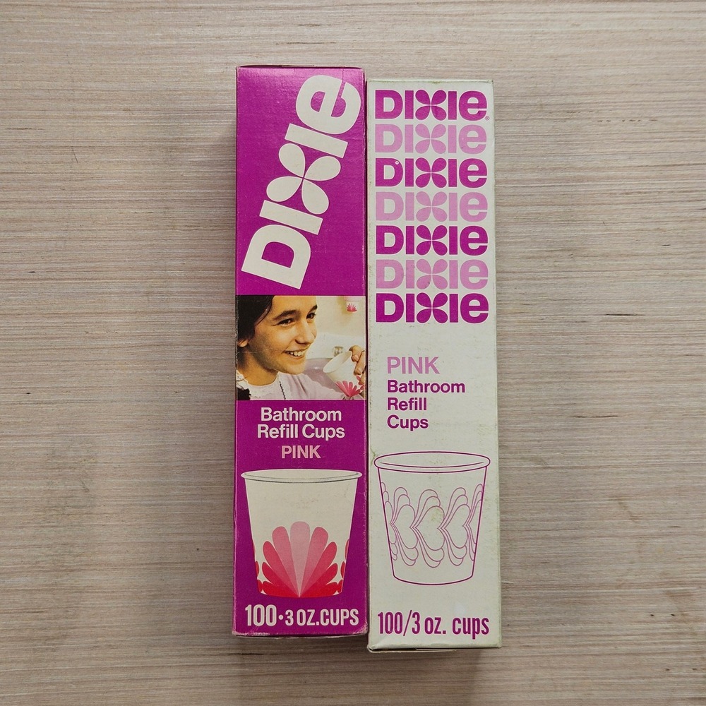 Vintage Lot 2 Dixie Bathroom Refill Cups 3oz Pink 1970s Paper Cold Cups NEW
